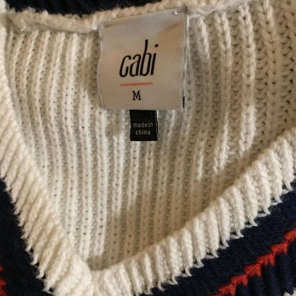 Cabi Womens Ace Pullover 5639 White Red Navy Knit V-Neck Sz M Yacht Tennis Money - Picture 5 of 11